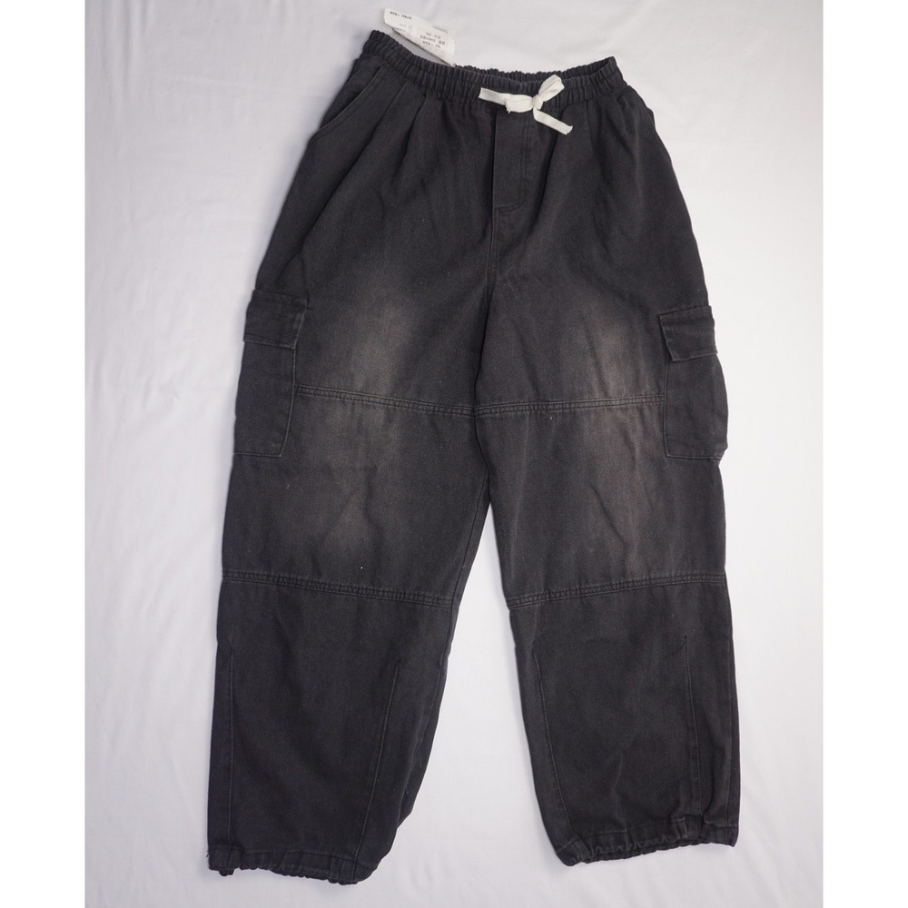 Black Denim 2XL Cargo Pants Faded Wash Drawstring Waist